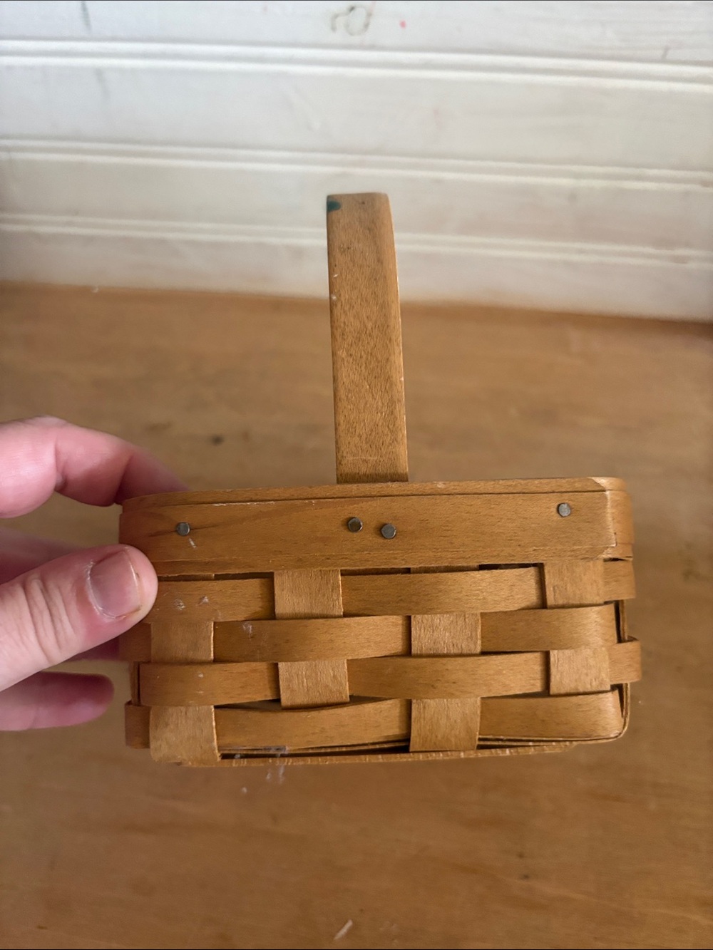 Longaberger Natural Brown Handwoven Wood Basket with Handle